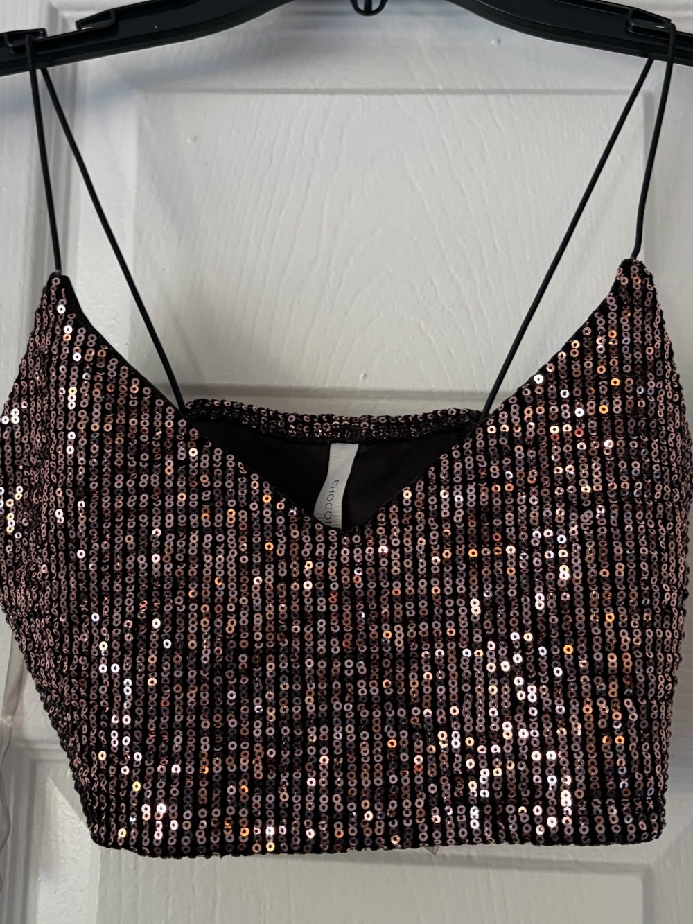 Chocolate Cropped Sequin Top
